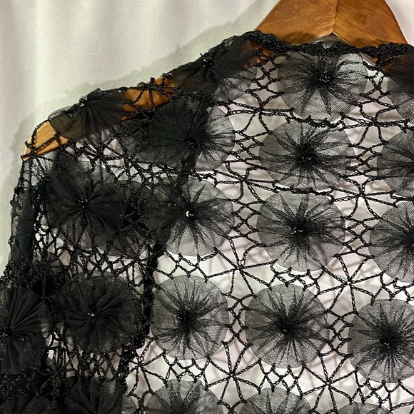Black Crochet Beaded Floral Fringe Shawl - Picture 10 of 15